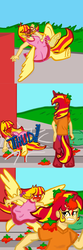 Size: 1024x3090 | Tagged: safe, artist:oneovertwo, oc, oc only, oc:evenfall, oc:eventide, satyr, angry, comic, food, parent:sunset shimmer, sibling rivalry, tomato
