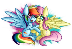 Size: 2368x1621 | Tagged: safe, artist:nekro-led, fluttershy, rainbow dash, pegasus, pony, fame and misfortune, g4, abstract background, cutie mark, eyes closed, female, hug, simple background, sitting, transparent background