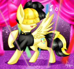 Size: 4074x3848 | Tagged: safe, artist:hiro-uzumaki, songbird serenade, pegasus, pony, g4, my little pony: the movie, clothes, female, high res, mare, music notes, raised hoof, singing, smiling, solo