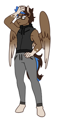 Size: 589x1227 | Tagged: safe, artist:redxbacon, oc, oc only, oc:playthrough, pegasus, anthro, unguligrade anthro, anthro oc, clothes, commission, folded wings, glasses, hand on head, hand on hip, hoodie, male, pants, simple background, solo, stallion, sweatpants, white background