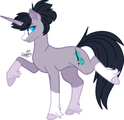 Size: 800x778 | Tagged: safe, artist:traveleraoi, oc, oc only, oc:shiiazu, clydesdale, pony, unicorn, base used, blaze (coat marking), coat markings, colored pupils, cutie mark, facial markings, female, fluffy, looking at you, mare, markings, music notes, paintbrush, simple background, smiling, socks (coat markings), solo, transparent background, treble clef, unshorn fetlocks