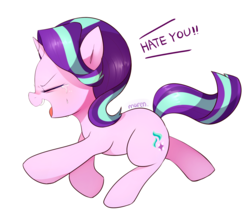 Size: 1151x998 | Tagged: safe, artist:maren, starlight glimmer, pony, unicorn, blushing, crying, dialogue, eyes closed, female, mare, open mouth, simple background, smiling, solo, white background, yelling