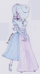 Size: 966x1773 | Tagged: safe, artist:marta4708, starlight glimmer, trixie, equestria girls, g4, clothes, dress, female, kissing, lesbian, ship:startrix, shipping, traditional art