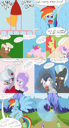 Size: 2400x4400 | Tagged: safe, artist:jake heritagu, apple bloom, diamond tiara, rainbow dash, rumble, scootaloo, silver spoon, sweetie belle, thunderlane, oc, oc:sandy hooves, pony, comic:ask motherly scootaloo, g4, bell, clothes, cologne, comic, dress, female, glasses, lesbian, motherly scootaloo, ship:silvertiara, shipping, sweater, twilight's castle