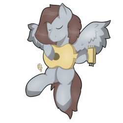 Size: 3000x3000 | Tagged: safe, artist:playful cinnamon, oc, oc only, oc:blackened blue, pegasus, pony, digital art, eyes closed, flying, gift art, guitar, high res, long mane, male, simple background, spread wings, transparent background, wings