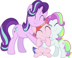 Size: 10220x8115 | Tagged: safe, artist:pink1ejack, coconut cream, starlight glimmer, toola roola, earth pony, pony, unicorn, fame and misfortune, g4, :t, ^^, absurd resolution, c:, cheek squish, coconut cute, cute, daaaaaaaaaaaw, eyes closed, female, filly, hnnng, hug, mare, multicolored hair, roolabetes, simple background, smiling, squishy cheeks, transparent background, trio, trio female, vector, weapons-grade cute