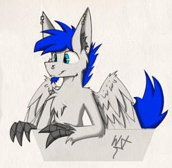 Size: 3090x3010 | Tagged: safe, artist:php122, oc, oc only, oc:wingedthoughts, hippogriff, claws, cute, fluffy, grabby boi, high res, piercing, wings