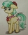 Size: 1544x1931 | Tagged: safe, artist:raritylover152, coco pommel, earth pony, pony, g4, chest fluff, female, floppy ears, looking away, mare, sad, simple background, solo, sternocleidomastoid, traditional art