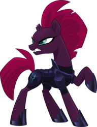 Size: 1280x1677 | Tagged: safe, tempest shadow, pony, unicorn, g4, my little pony: the movie, official, angry, armor, bared teeth, broken horn, concave belly, female, horn, looking back, mare, raised hoof, simple background, slender, solo, thin, transparent background, turned head, vector
