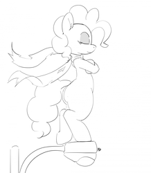 Size: 1280x1470 | Tagged: dead source, safe, artist:pabbley, pinkie pie, earth pony, pony, semi-anthro, g4, 30 minute art challenge, clothes, eyes closed, female, grayscale, monochrome, scarf, solo, streetlight