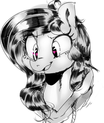 Size: 691x819 | Tagged: safe, artist:lunarmarshmallow, oc, oc only, oc:star shower, pony, bust, clothes, female, grayscale, heart eyes, hoodie, mare, monochrome, partial color, portrait, simple background, smiling, solo, white background, wingding eyes