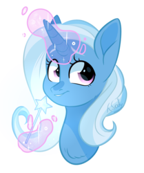 Size: 1036x1240 | Tagged: safe, artist:worldlofldreams, trixie, pony, unicorn, g4, bust, female, glowing horn, horn, levitation, looking away, magic, mare, portrait, simple background, smiling, solo, telekinesis, transparent background, wand