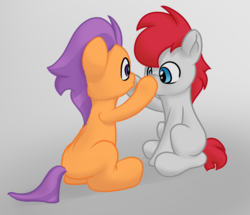 Size: 1140x981 | Tagged: safe, artist:foal, tender taps, train tracks (g4), pony, g4, boop, colt, duo, foal romance, gay, male, mutual booping, shipping, tendertracks