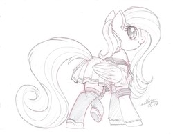 Size: 1948x1582 | Tagged: safe, artist:ncmares, oc, oc only, oc:tail, pegasus, pony, clothes, female, mare, not fluttershy, school uniform, schoolgirl, sketch, solo