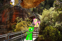 Size: 800x532 | Tagged: safe, artist:didgereethebrony, fluttershy, gilda, oc, oc:didgeree, griffon, g4, australia, blue mountains, digital art, irl, photo, ponies in real life