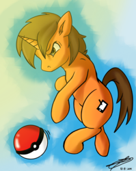 Size: 2656x3333 | Tagged: safe, artist:elendichelipse, artist:thefloatingtree, artist:whoovespon3, oc, oc only, oc:digital sketch, pony, collaboration, high res, poké ball, pokémon, throwing