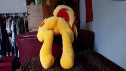 Size: 960x546 | Tagged: safe, artist:ec31314, sunset shimmer, pony, unicorn, g4, bunset shimmer, butt, irl, life size, photo, plot, plushie