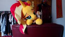 Size: 960x546 | Tagged: safe, artist:ec31314, sunset shimmer, pony, unicorn, g4, irl, life size, photo, plushie