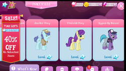 Size: 2560x1440 | Tagged: safe, gameloft, azure velour, deep clean, symphony, earth pony, pony, g4, female, hyped-up dancer, janitor pony, male, mare, moptop, stallion, violinist pony