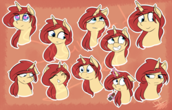 Size: 1128x720 | Tagged: safe, artist:scarlett-letter, oc, oc only, pony, unicorn, chocolate, eating, expressions, food, heart eyes, smiling, solo, wingding eyes