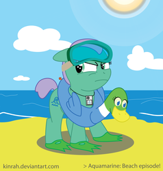 Size: 1281x1347 | Tagged: safe, artist:kinrah, oc, oc only, oc:aquamarine tide, pony, atg 2017, beach, newbie artist training grounds, short mane, unimpressed, younger