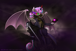 Size: 1920x1280 | Tagged: safe, artist:zoarvek, princess flurry heart, shining armor, alicorn, bat pony, bat pony alicorn, pony, unicorn, g4, armor, atg 2017, bad end, bat wings, clothes, corrupted, crossover, dishonored, emily kaldwin, evil, evil flurry heart, female, horn, male, mare, newbie artist training grounds, older, open mouth, petrification, sombra eyes, sombra horn, stallion, statue