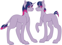 Size: 4728x3448 | Tagged: safe, artist:midnight-drip, oc, oc only, oc:jade, oc:jasper, earth pony, pony, unicorn, absurd resolution, female, magical lesbian spawn, male, mare, offspring, parent:maud pie, parent:twilight sparkle, parents:twimaud, siblings, simple background, stallion, white background