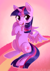 Size: 1240x1748 | Tagged: safe, artist:cloudlama, twilight sparkle, alicorn, pony, g4, female, looking at you, open mouth, smiling, solo, spread wings, twilight sparkle (alicorn), wings