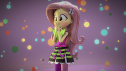 Size: 3840x2160 | Tagged: safe, artist:efk-san, fluttershy, equestria girls, g4, 3d, blushing, clothes, dress, female, hand over mouth, high res, solo, wallpaper
