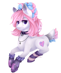 Size: 1227x1471 | Tagged: safe, artist:dustyonyx, oc, oc only, oc:stitched heart, pony, clothes, collar, simple background, socks, solo, striped socks, transparent background
