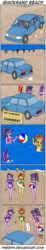 Size: 517x2798 | Tagged: safe, artist:pheeph, comet tail, flash sentry, sci-twi, starlight glimmer, sunset shimmer, twilight sparkle, equestria girls, g4, beach, beach ball, bikini, car, clothes, comic, old master q, one-piece swimsuit, parody, quicksand, swimsuit, volleyball