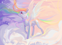 Size: 7992x5784 | Tagged: safe, artist:utauyan, rainbow dash, pegasus, pony, g4, absurd resolution, cloud, female, mare, solo, spread wings, wings