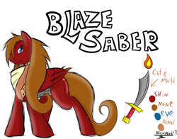 Size: 1020x800 | Tagged: safe, artist:arsonshock, oc, oc only, oc:blaze saber, pegasus, pony, armor, breastplate, chainmail, cutie mark, female, reference sheet, simple background, solo, white background