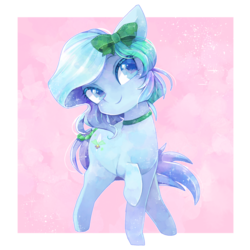 Size: 1200x1200 | Tagged: safe, artist:sibashen, oc, oc only, oc:azur lachrimae, crystal pony, earth pony, pony, bow, choker, cute, female, hair bow, jewelry, looking at you, mare, necklace, solo