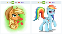 Size: 435x241 | Tagged: artist needed, safe, artist:jack-pie, artist:yorozpony, edit, applejack, rainbow dash, earth pony, pegasus, pony, derpibooru, g4, bedroom eyes, blushing, butt, cowboy hat, cutie mark, female, hat, implied appledash, implied lesbian, implied shipping, juxtaposition, juxtaposition win, looking at you, looking back, mare, meme, meta, multicolored hair, plot, raised hoof, raised tail, simple background, smiling, stetson, tail, tongue out