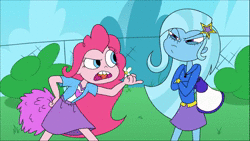 Size: 640x360 | Tagged: safe, artist:iron solari, derpy hooves, pinkie pie, trixie, ponies the anthology v, equestria girls, g4, animated, ass, blushing, brittney wong, bubble butt, butt, butt shake, chantal, crossover, dancing, hair ornament, innuendo, it came from youtube, literal minded, megaphone, sound, star butterfly, star vs the forces of evil, the great and powerful ass, twerking, we're going to distract them with our booty shaking dance moves, webm, youtube link, youtube video