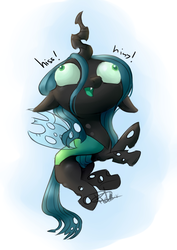 Size: 2480x3508 | Tagged: safe, artist:pucksterv, queen chrysalis, changeling, changeling queen, g4, chibi, derp, female, high res, hissing, simple background, solo