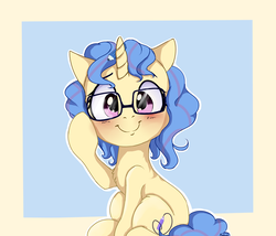 Size: 1400x1200 | Tagged: safe, artist:miokomata, oc, oc only, pony, unicorn, cute, female, gift art, glasses, looking at you, mare, ocbetes, smiling
