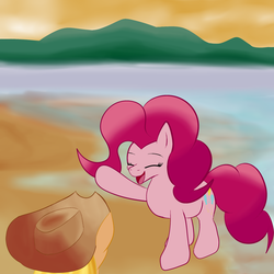 Size: 2000x2000 | Tagged: safe, artist:huffy26, applejack, pinkie pie, pony, g4, atg 2017, beach, eyes closed, happy, high res, newbie artist training grounds