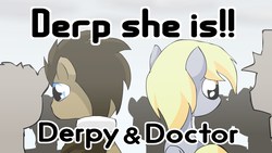 Size: 1920x1080 | Tagged: safe, artist:alfa995, derpy hooves, doctor whooves, time turner, earth pony, pony, g4, cute, female, male, ship:doctorderpy, shipping, straight, there she is!