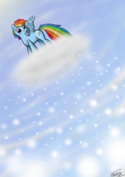 Size: 3000x4237 | Tagged: safe, artist:vigilantefreak, rainbow dash, pony, g4, cloud, cloudy, female, high res, snow, snowfall, solo