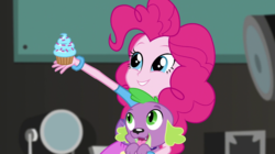 Size: 1280x718 | Tagged: safe, screencap, pinkie pie, spike, spike the regular dog, dog, equestria girls, equestria girls specials, g4, my little pony equestria girls: movie magic, cupcake, food