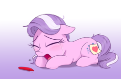 Size: 2500x1630 | Tagged: safe, artist:j24262756, diamond tiara, earth pony, pony, g4, crayon, crying, eyes closed, female, filly, heart, open mouth, sad, simple background, solo, the pony i want to be