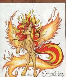 Size: 1280x1504 | Tagged: safe, artist:tacosprinkles, sunset shimmer, alicorn, pony, g4, alicornified, beautiful, element of empathy, empathy, eyes closed, fiery shimmer, fiery wings, fire, majestic, mane of fire, race swap, rearing, shimmercorn, traditional art