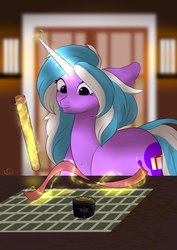 Size: 1527x2160 | Tagged: safe, artist:worldlofldreams, oc, oc only, pony, unicorn, magic, ribbon, solo, thread