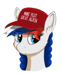 Size: 1000x1200 | Tagged: safe, artist:negasun, oc, oc only, oc:marussia, pony, braid, bust, female, hat, maga hat, make america great again, make x great again, mare, mascot, nation ponies, russia, simple background, solo, transparent background