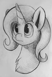 Size: 1000x1484 | Tagged: safe, artist:camyllea, trixie, pony, unicorn, g4, atg 2017, bust, female, lacrimal caruncle, mare, monochrome, newbie artist training grounds, portrait, simple background, sketch, solo, traditional art