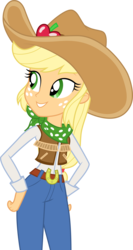 Size: 3001x5638 | Tagged: safe, artist:cloudy glow, applejack, equestria girls, equestria girls specials, five to nine, g4, my little pony equestria girls: better together, my little pony equestria girls: dance magic, absurd resolution, belt, belt buckle, clothes, cowboy hat, cowgirl, female, freckles, hand on hip, hat, jeans, pants, shirt, simple background, smiling, solo, stetson, transparent background, vector, vest