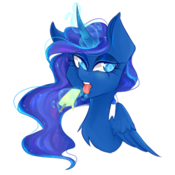 Size: 500x500 | Tagged: safe, artist:crystalfilth, princess luna, pony, g4, female, food, ice cream, simple background, solo, starry eyes, tongue out, transparent background, wingding eyes