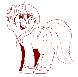 Size: 1273x1255 | Tagged: safe, artist:notenoughapples, oc, oc only, oc:scarlet synth, pony, clothes, monochrome, solo